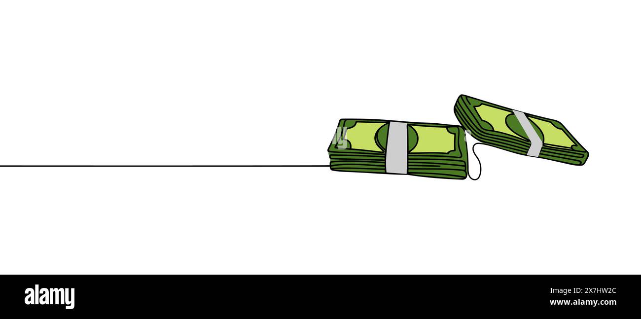 Geld durchgehende einzeilige Zeichnung Kunst. Lineares Geschäfts- oder Banksymbol. Spargeldkonzept. Vektorabbildung. Stock Vektor