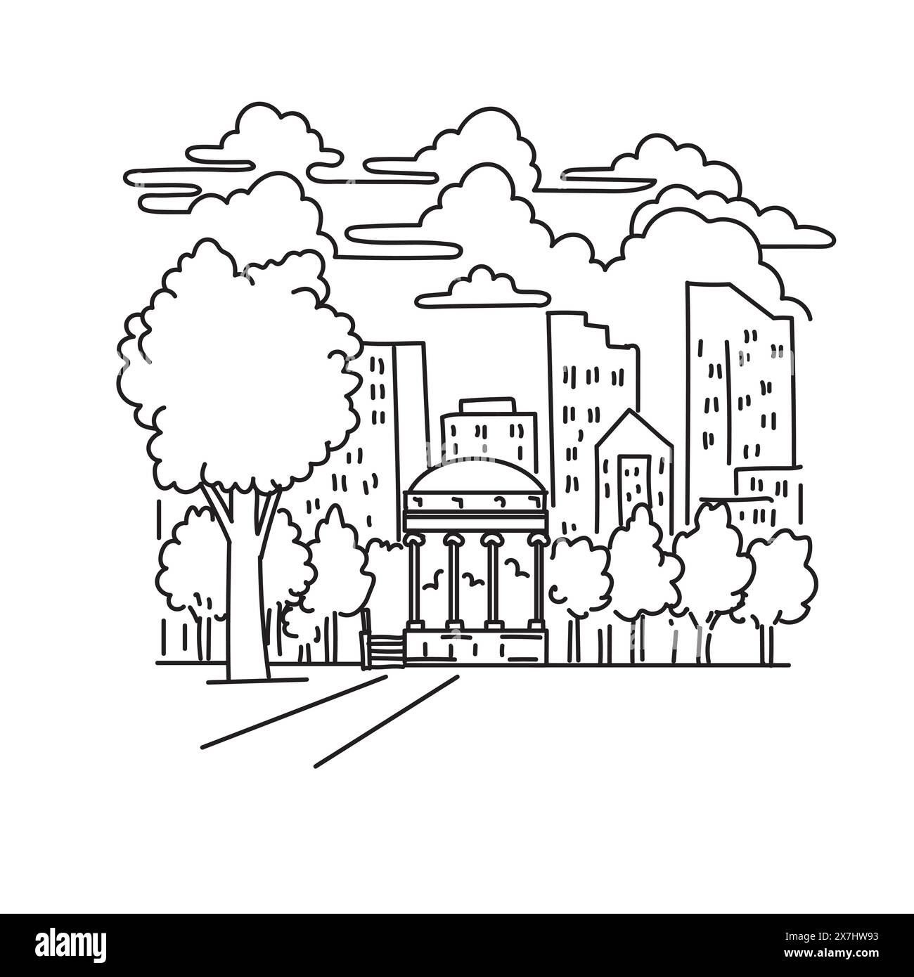 Mono-Line-Darstellung des Boston Common, auch bekannt als The Common, einem öffentlichen Park in der Innenstadt von Boston, Massachusetts, in den Vereinigten Staaten von Amerika Stock Vektor