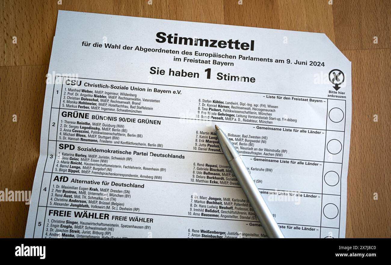 Stimmzettel zur Europawahl Stockfoto