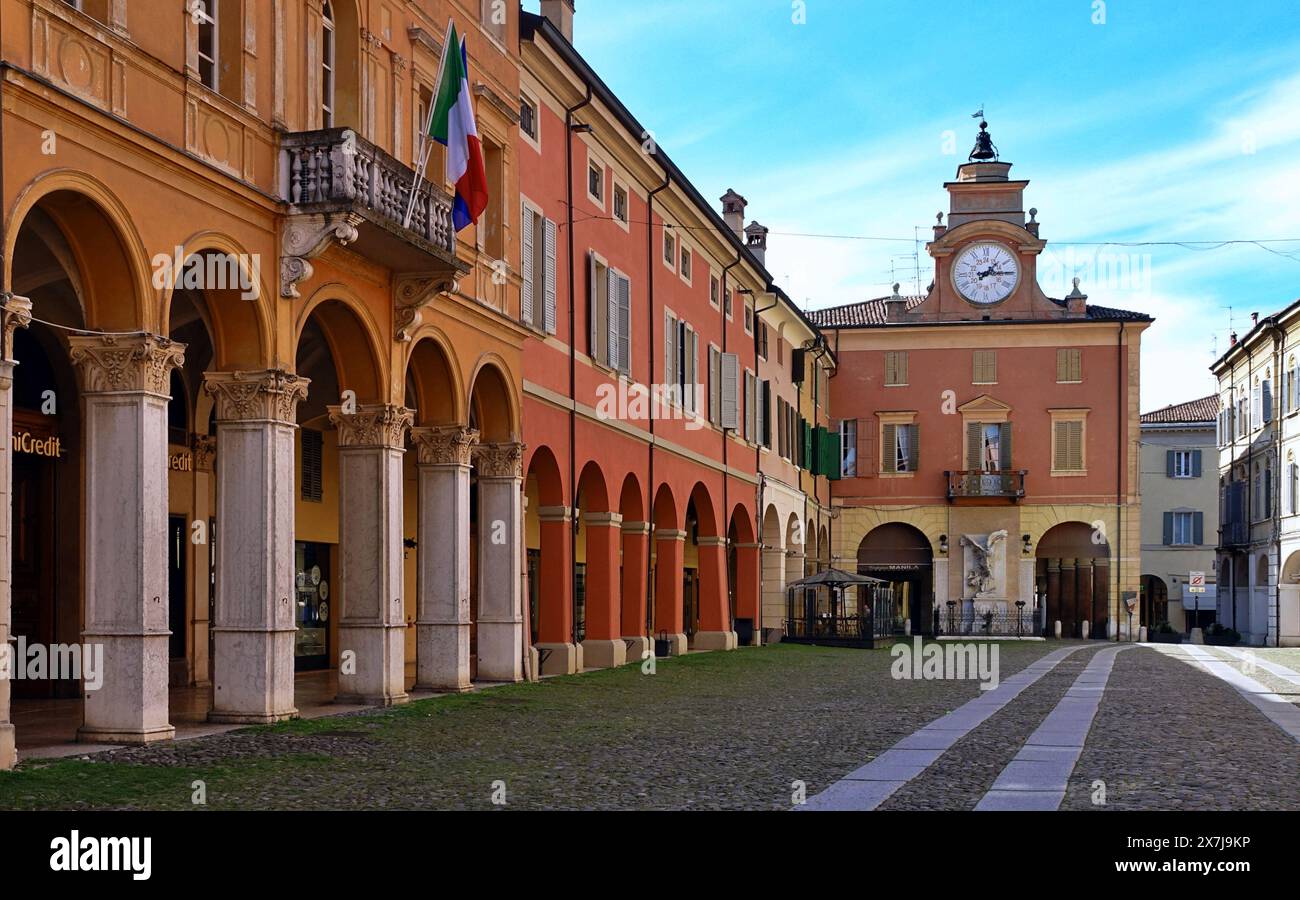 Bild des Stadtzentrums des Dorfes Correggio. Correggio, Reggio Emilia, Emilia Romagna, Italien Stockfoto