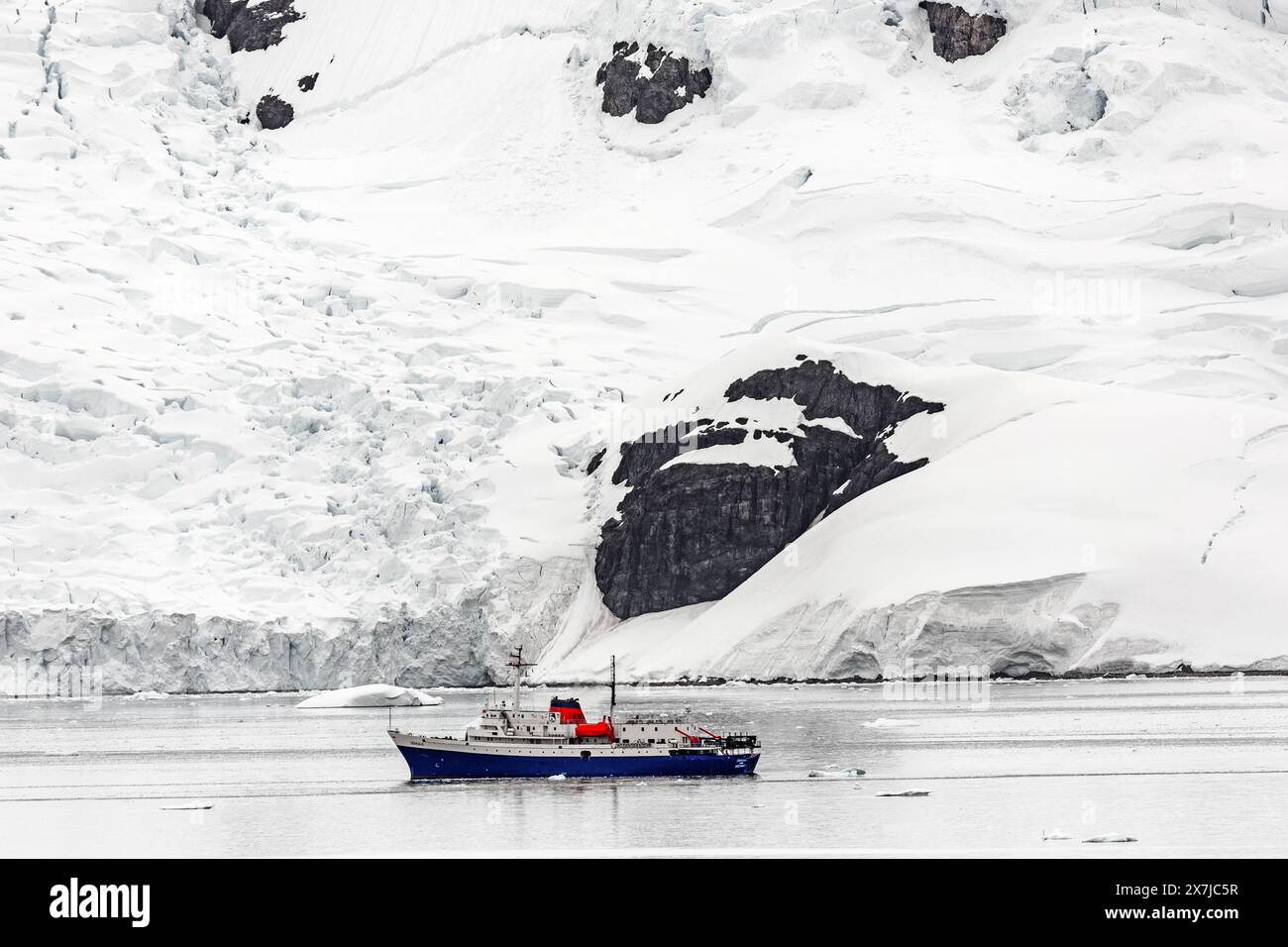Expeditionsschiff in Wilhelmina Bay, Antarktische Halbinsel, Antarktis Stockfoto