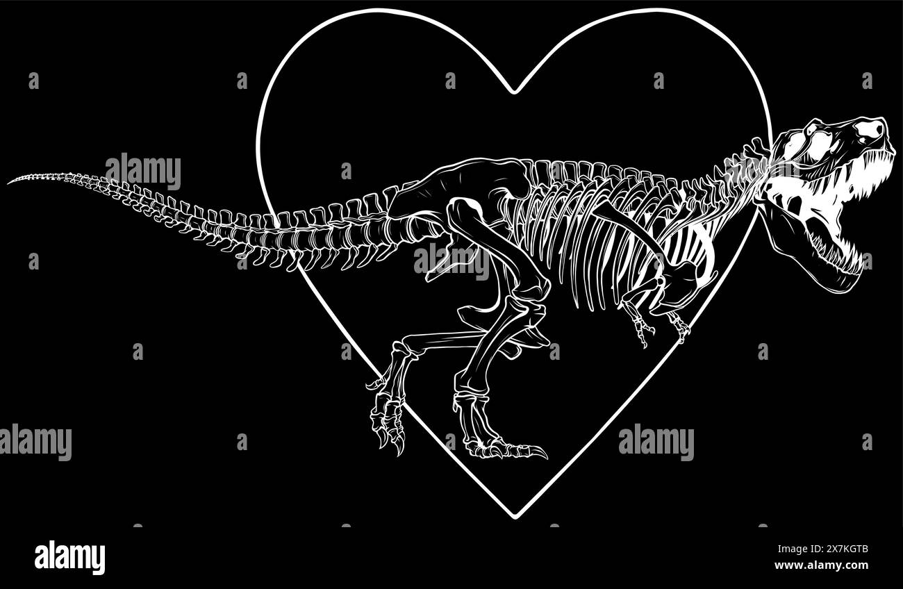 Vektor Tyrannosaurus Rex Dinosaurierskelett in weißer Linie auf schwarzem Hintergrund Stock Vektor