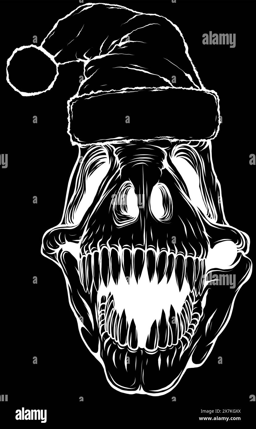 tyrannosaurus rex-Schädel in weißer Linie auf schwarzem Hintergrund Stock Vektor