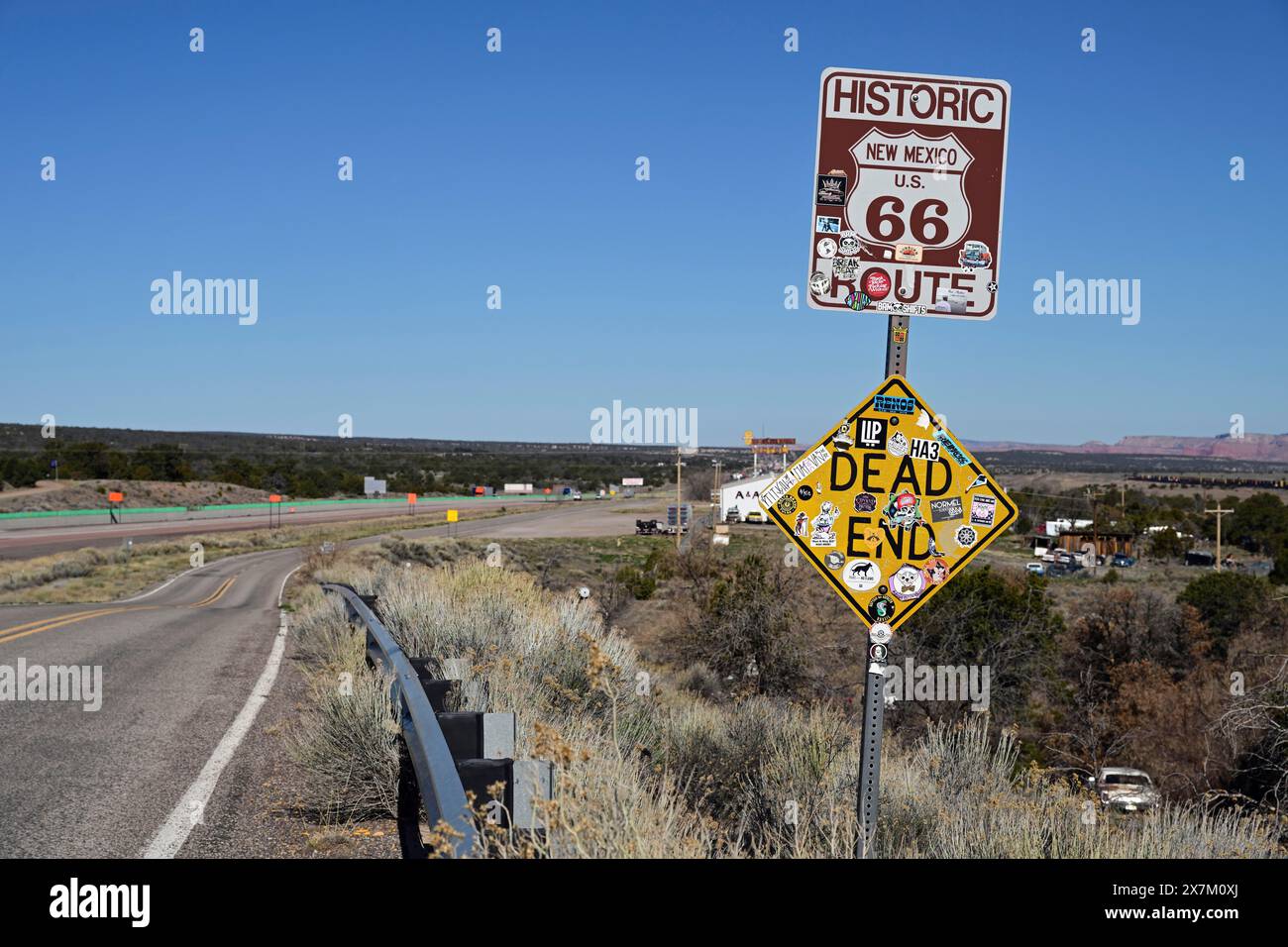 Straßenschild für die historische Route 66, New Mexico Stockfoto