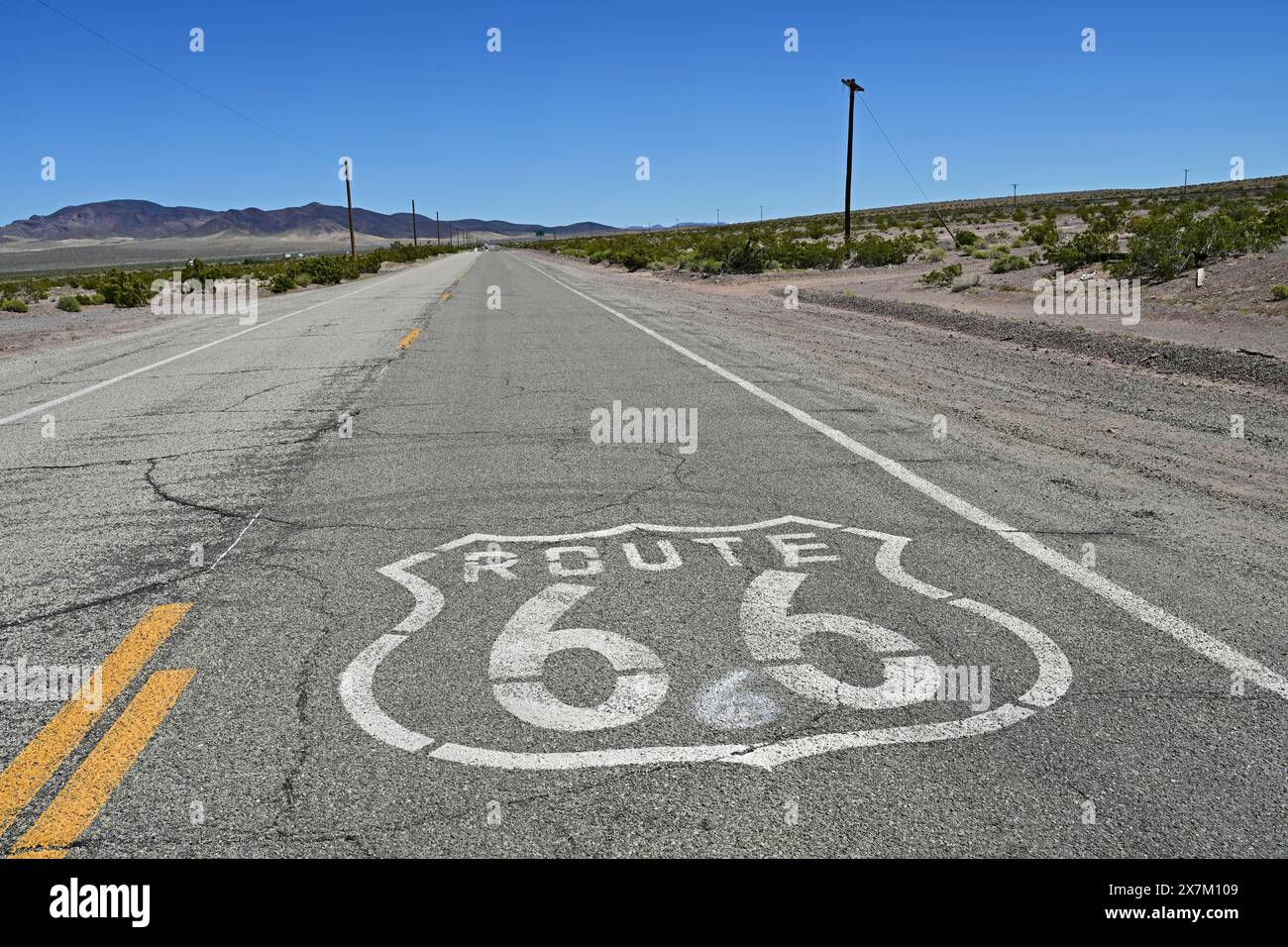 Die historische Route 66 in Ludlow, Kalifornien Stockfoto