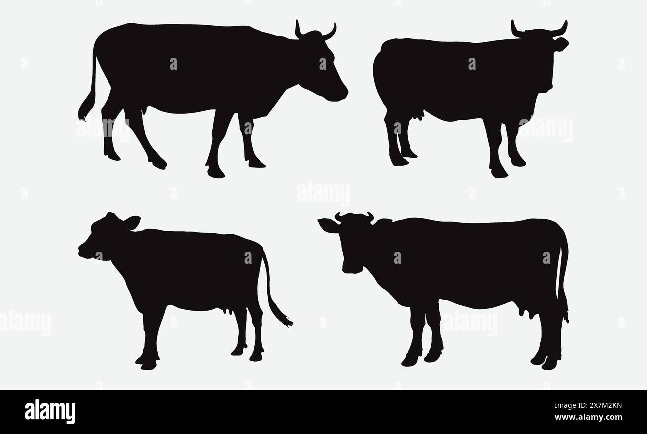 Umfassendes Kühe Silhouette Vektor-Set mit detaillierten Farm Animal Designs für Landwirtschaft und Viehzucht Grafiken Stock Vektor