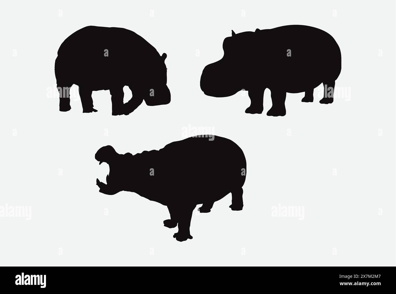 Hippopotamus Silhouette Vektor-Set mit majestätischen Wildlife Illustrationen Stock Vektor