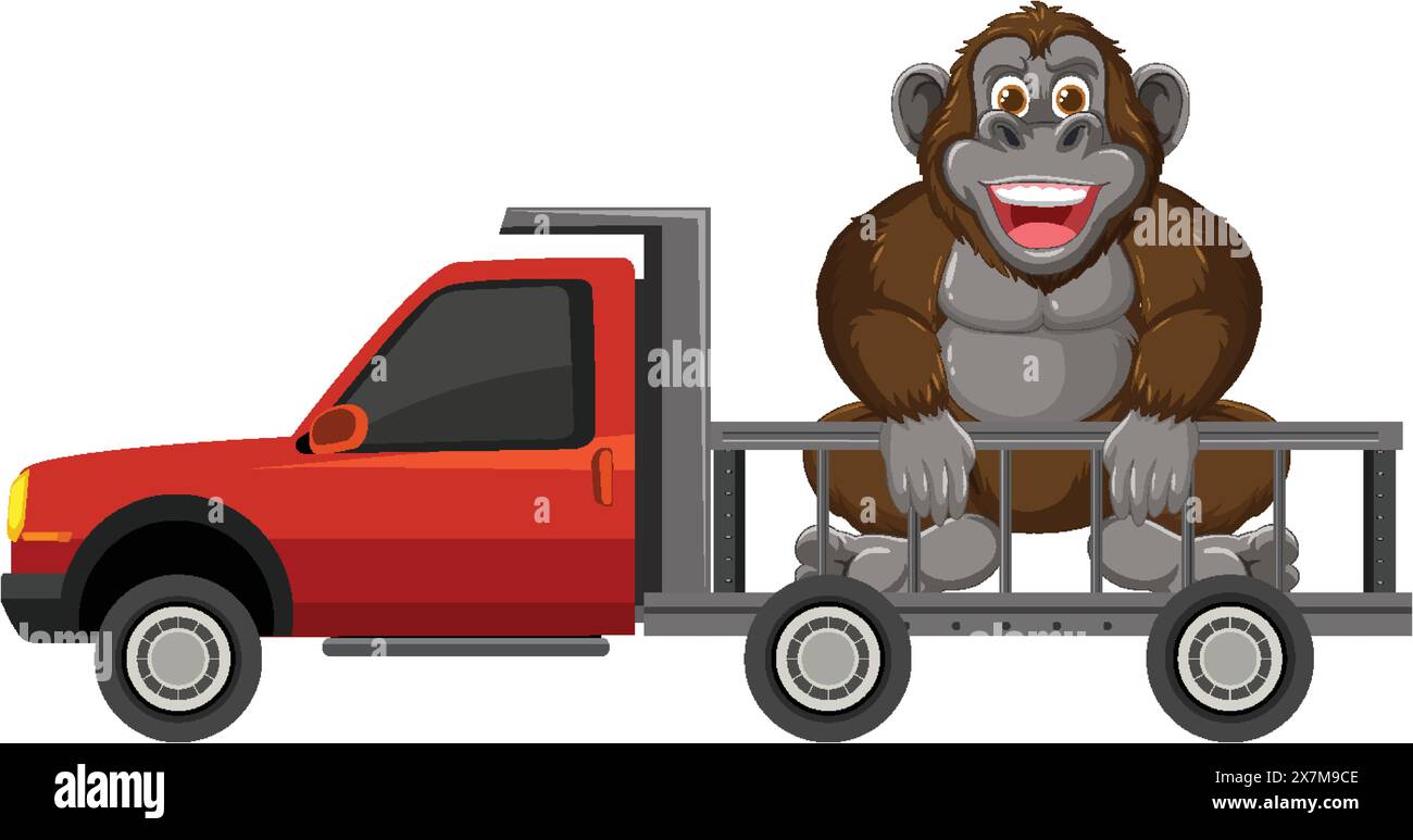 Vektor-Illustration eines Gorillas auf einem Lkw Stock Vektor
