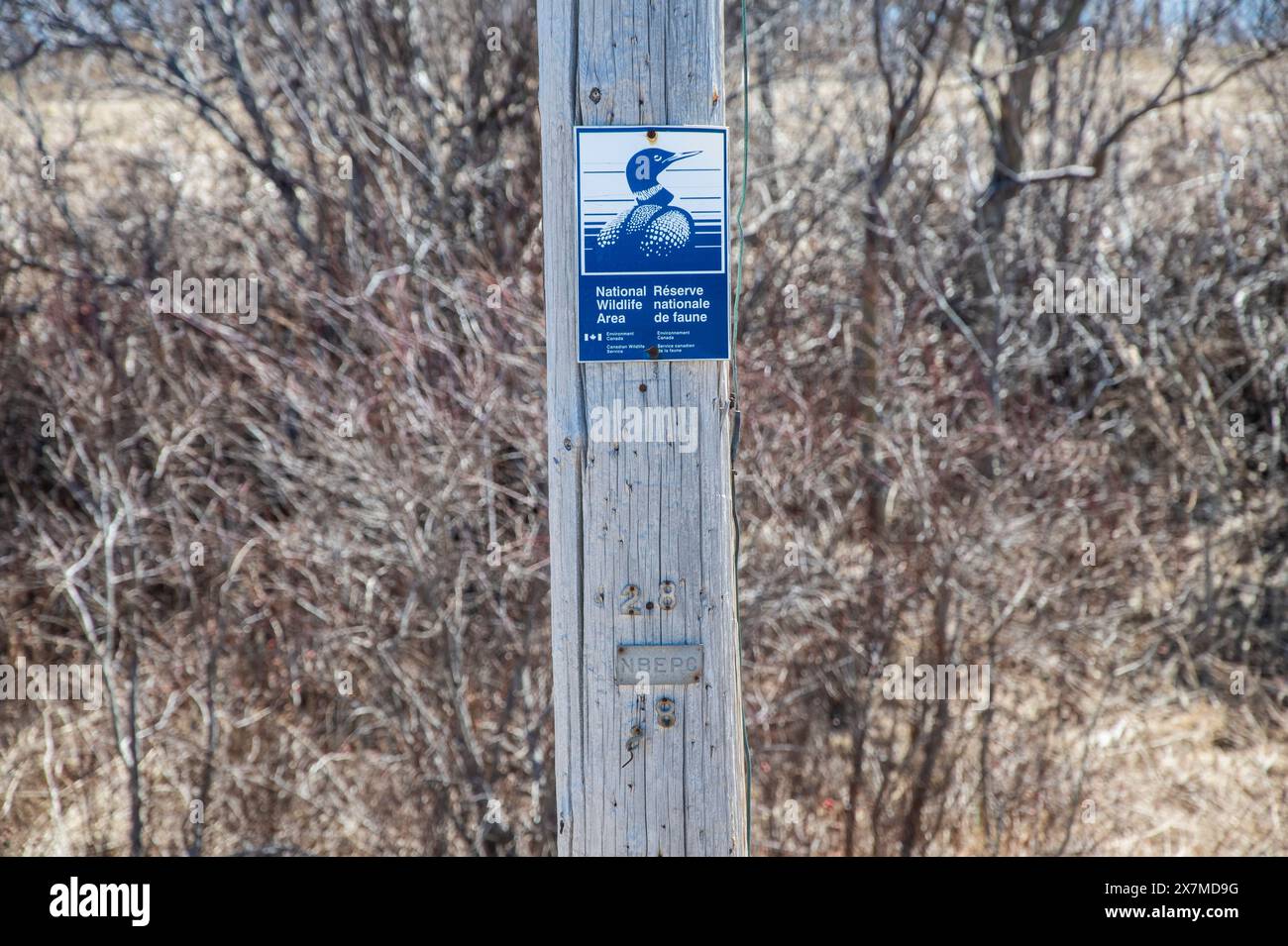 Hinweisschild für das National Wildlife Area in Cape Jourimain, New Brunswick, Kanada Stockfoto