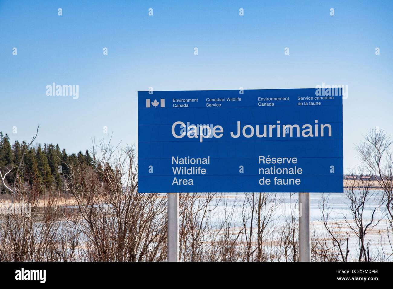 Schild für das National Wildlife Area in Cape Jourimain, New Brunswick, Kanada Stockfoto