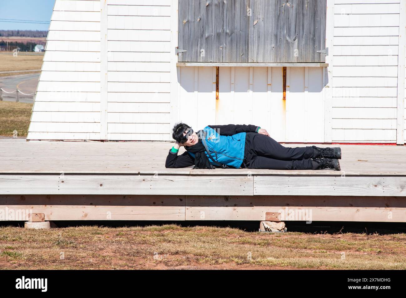 Entspannen Sie am Port Borden Front Range Lighthouse in Borden-Carleton, Prince Edward Island, Kanada Stockfoto
