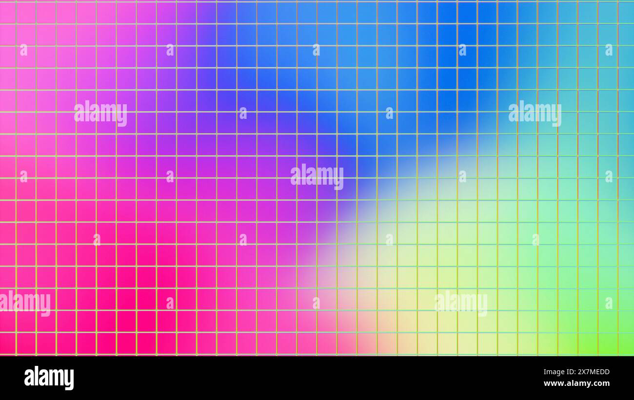 Geometrischer Gitterhintergrund stilisierte schillernde, opaleszierende Holografie in Regenbogenfarben. Futuristisch-chromatisch-ästhetisches Y2K-Konzept. Stockfoto