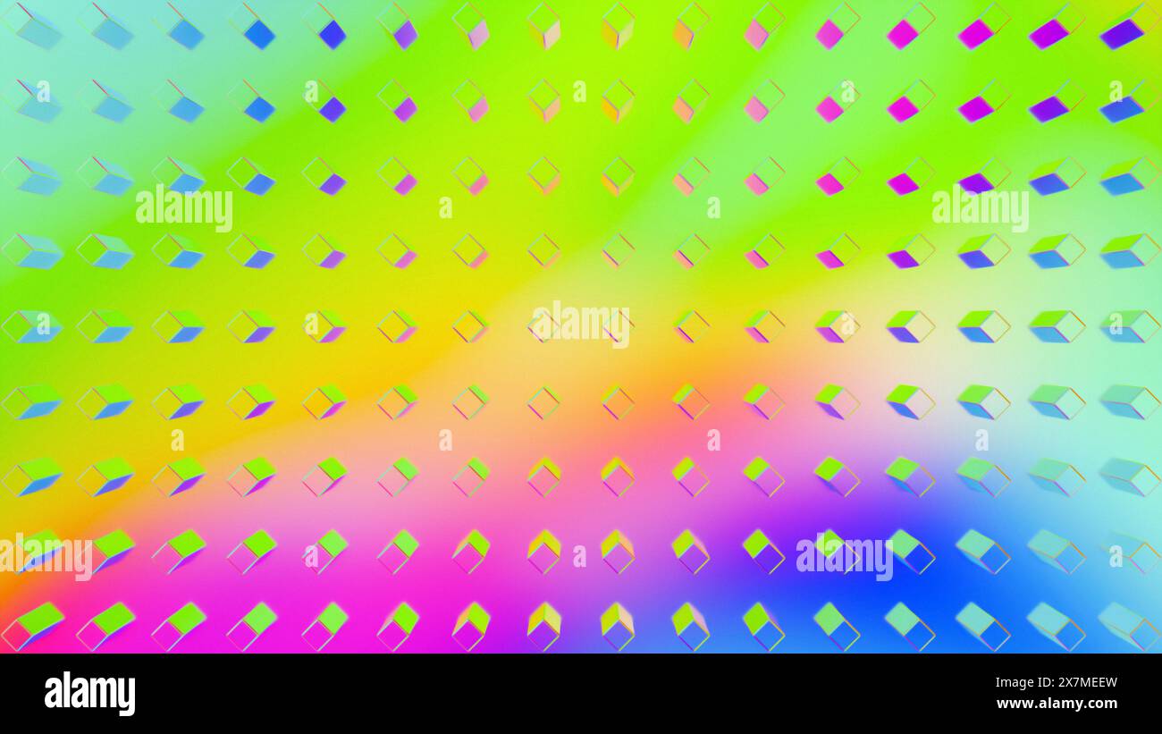 Geometrischer Diamanthintergrund stilisierte schillernde, opaleszierende Holografie in Regenbogen. Futuristisch-chromatisch-ästhetisches Y2K-Konzept. Stockfoto