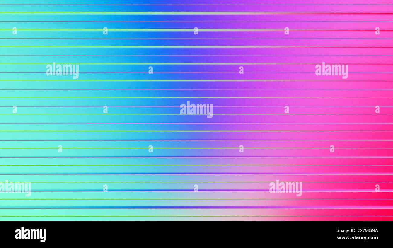 Hintergrund mit horizontalem Linienmuster stilisierte schillernde, opaleszierende Holografie in Regenbogenfarben. Futuristisch-chromatisch-ästhetisches Y2K-Konzept Stockfoto