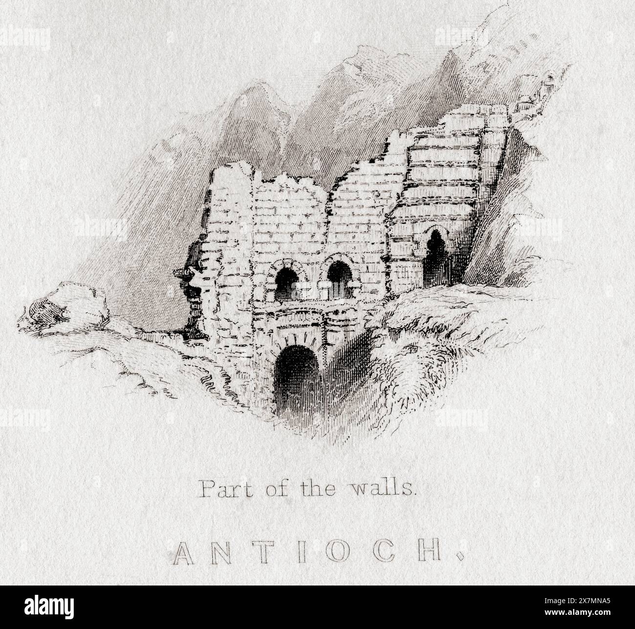 Antiochia, ein Teil der Mauern. Druck aus dem 19. Jahrhundert von W.H. Bartlett. Stockfoto