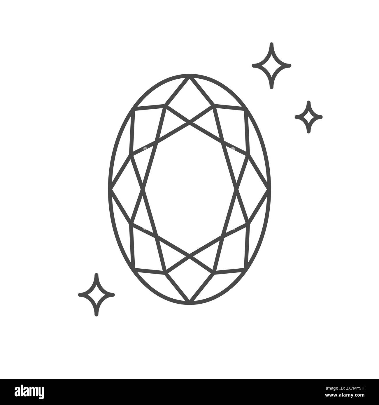 Oval geschliffener Edelstein. Kontursymbol mit bearbeitbarer Kontur Stock Vektor