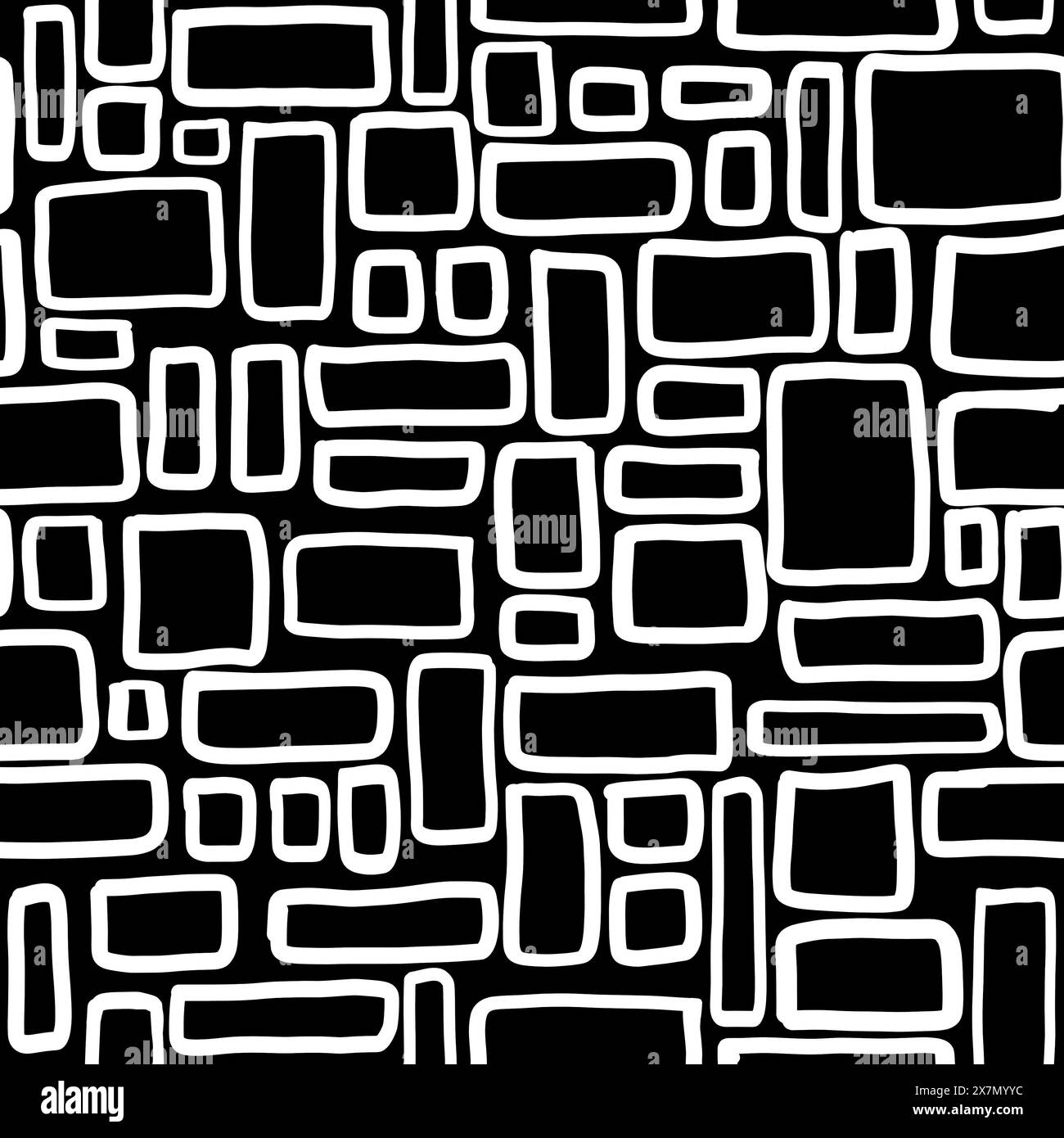 Weiße Backsteinkonturen auf schwarzem Hintergrund nahtlose Oberflächengestaltung Stockfoto