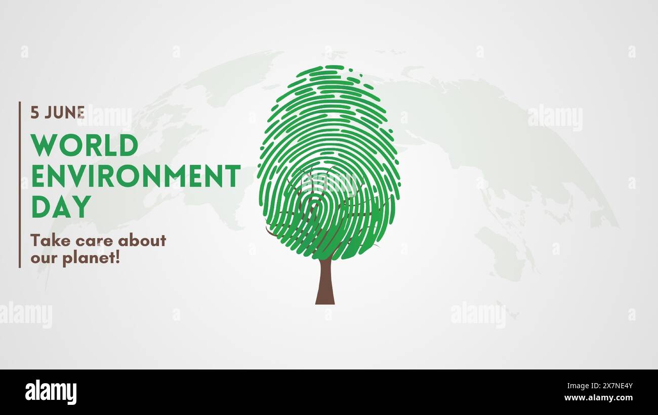 Weltumwelttag. 5. Juni. Green Thumb Fingerprint Tree Konzept. Stock Vektor