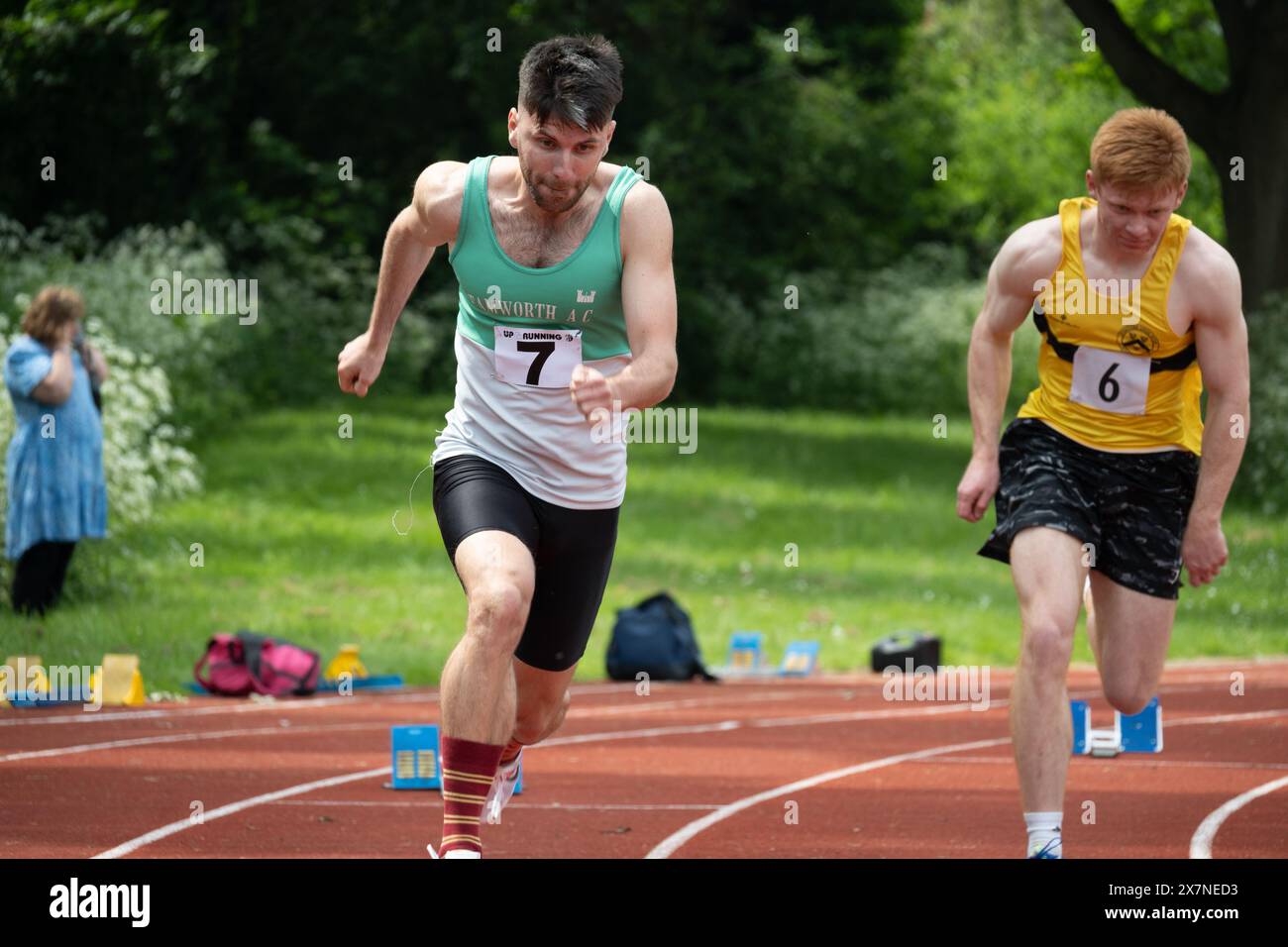 Club Athletics, Herren 200m Rennen, Leamington Spa, Großbritannien Stockfoto