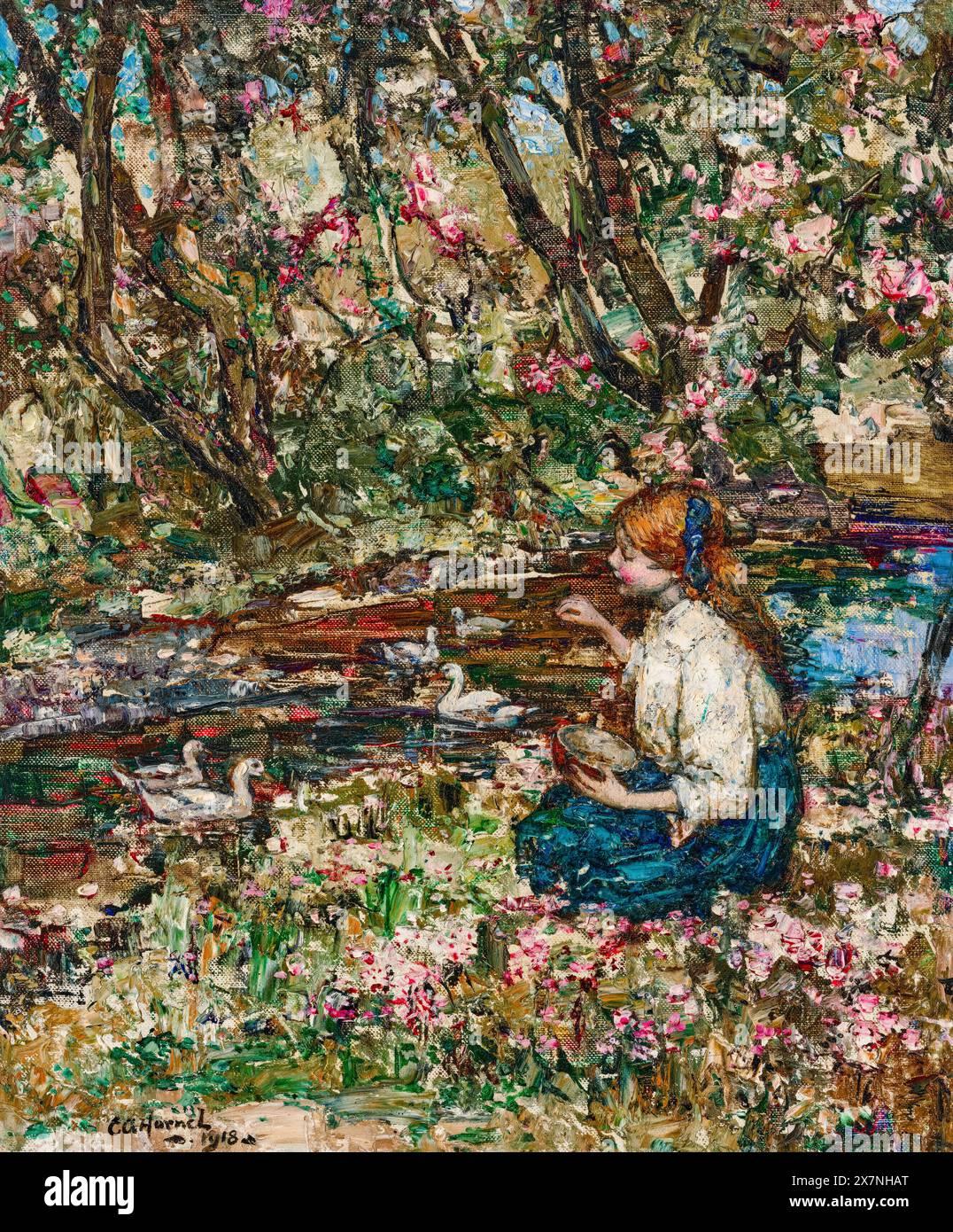 Edward Atkinson Hornel, Feeding the Ducks, Gemälde in Öl auf Leinwand, 1918 Stockfoto