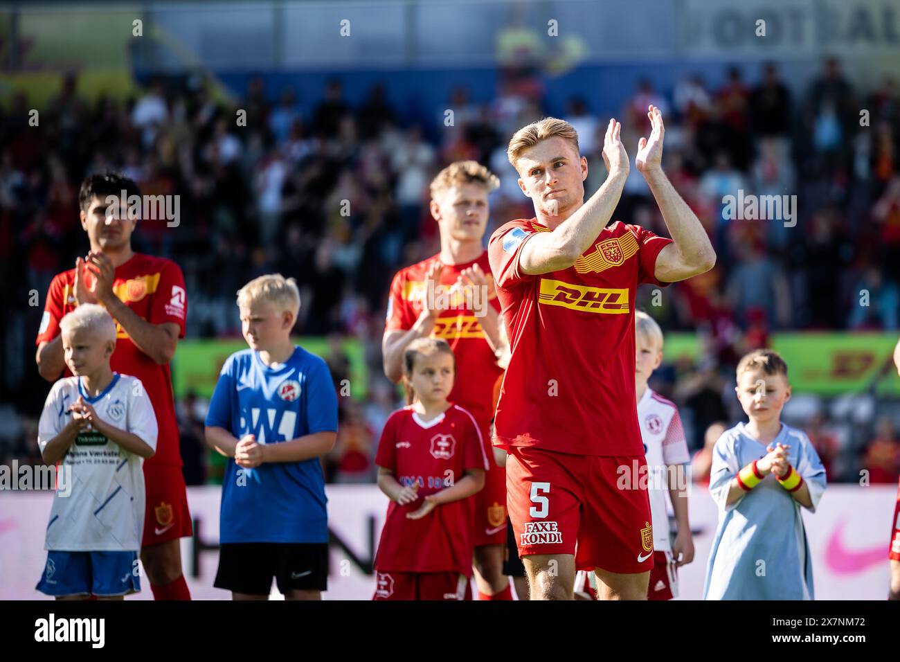 Farum, Dänemark. Mai 2024. Martin Frese (5) vom FC Nordsjaelland verlässt den Verein nach dieser Saison und wird vor dem 3F Superliga-Spiel zwischen dem FC Nordsjaelland und dem FC Midtjylland auf der rechten Seite zum Dream Park in Farum gelobt. (Foto: Gonzales Photo/Alamy Live News Stockfoto