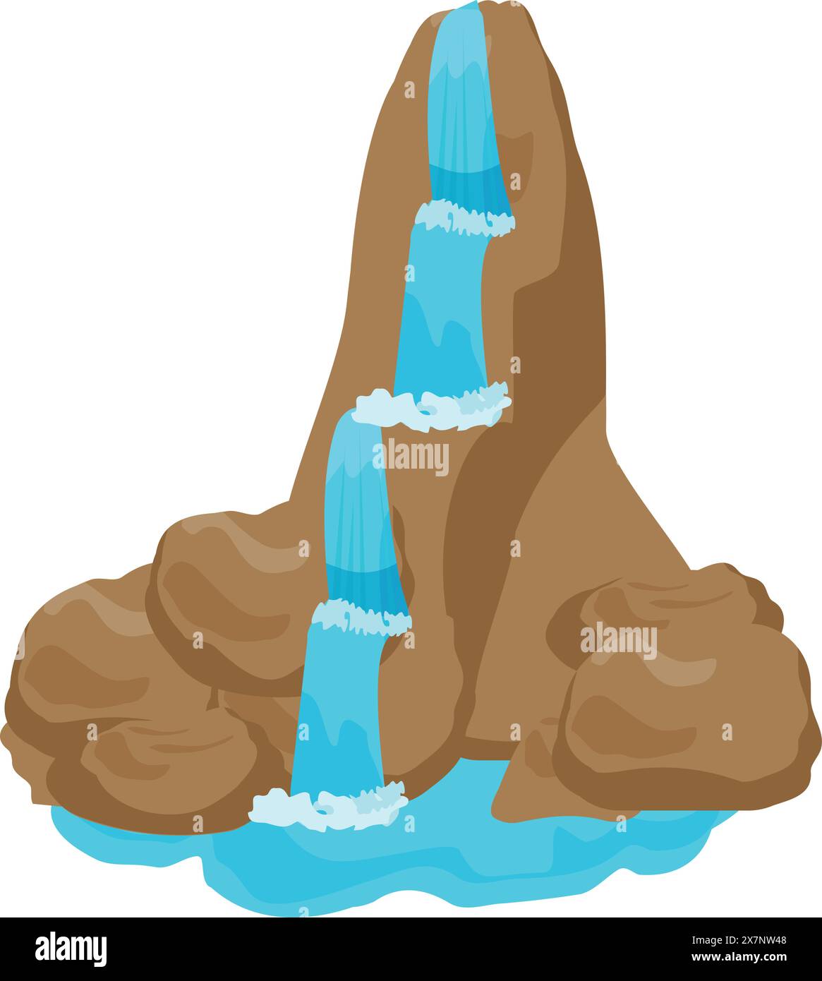 Lebendige Zeichentrick-Wasserfall-Landschaft Illustration mit kaskadierendem Wasser. Gebirgsbach Stock Vektor