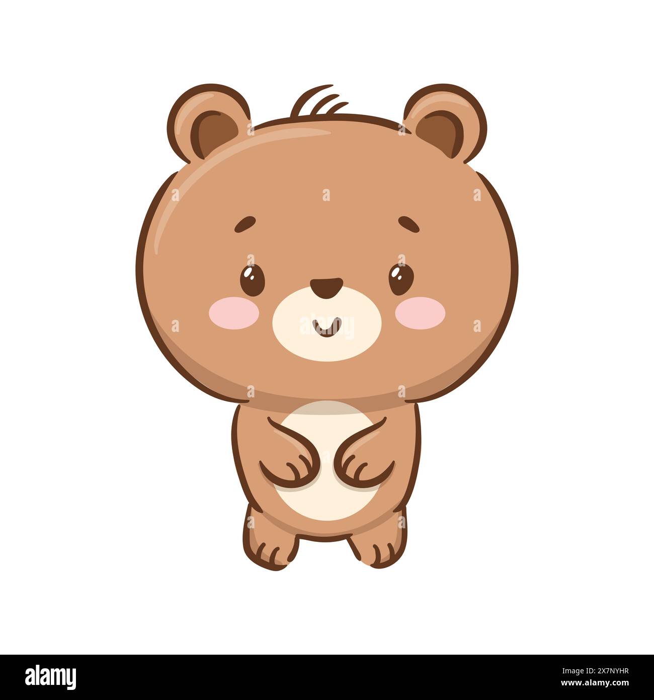 Süßer Teddybär im asiatischen Kawaii-Stil. Zeichentrickfigur lustige Vektor-Illustration für Aufkleber, Logo, Maskottchen, isolierte Elemente Stock Vektor