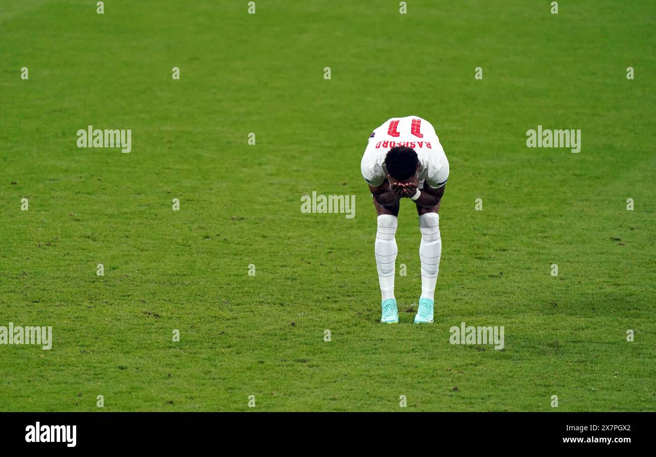 Aktenfoto vom 07/21 von Marcus Rashford. Marcus Rashford wird ein hochkarätiger Abgeordneter von Gareth Southgate' vorläufigem Euro-2024-Team sein, wie die Nachrichtenagentur der PA versteht. Ausgabedatum: Dienstag, 21. Mai 2024. Stockfoto