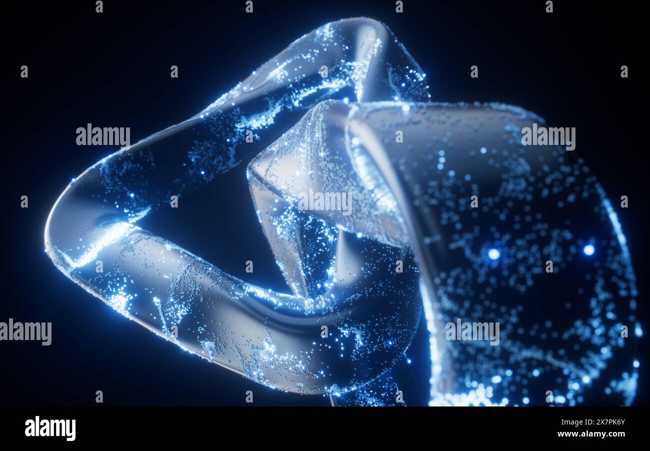 Abstrakte Kurvengeometrie mit fließenden Partikeln, 3D-Rendering. 3D-Abbildung. Stockfoto