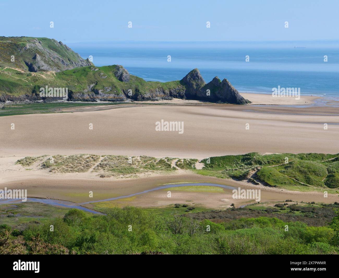 Three Cliffs Bay auf der Gower Peninsula, Swansea, Wales, Vereinigtes Königreich. Stockfoto