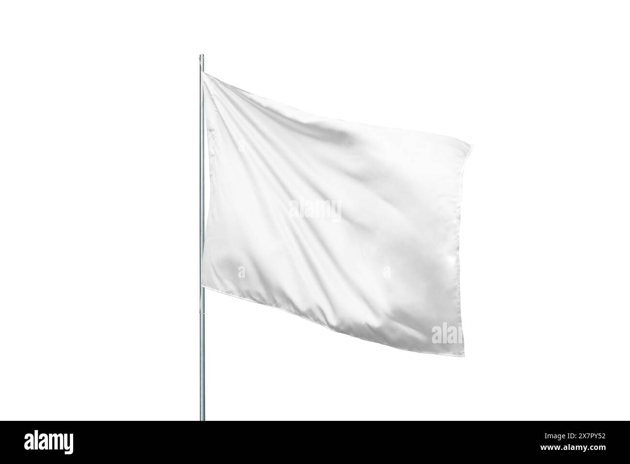 Isoliertes Modell der weißen Flagge im Wind, perfekt für nationale Flaggen- oder Designpräsentationen und Werbung mit einer sauberen, leeren Oberfläche Stockfoto