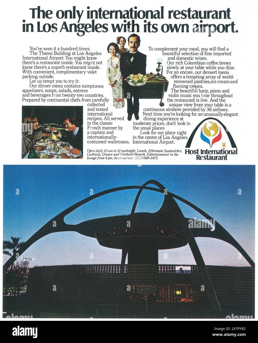 1976 Host International Restaurant Ad - Themengebäude am Flughafen Los Angeles LAX Stockfoto