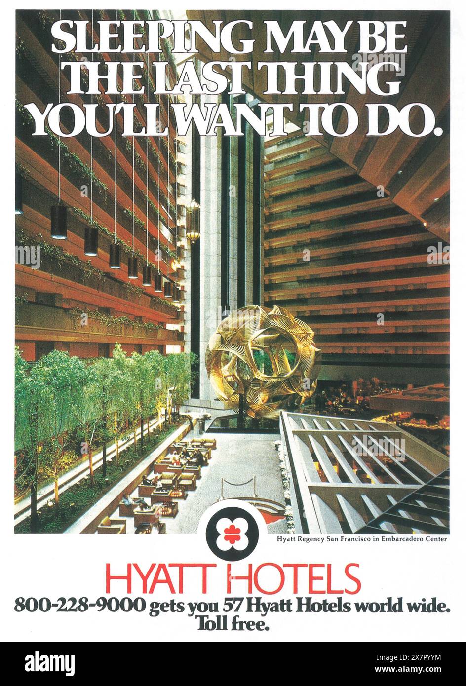 1975 Hyatt Hotels Werbespot bei Hyatt Regency San Francisco Stockfoto