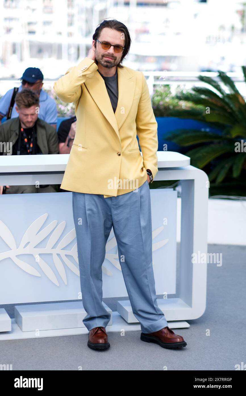 Cannes, Frankreich. Mai 2024. Sebastian Stan posiert beim Photocall for the Apprentice während des 77. Festivals de Cannes. Foto von Julie Edwards./Alamy Live News Stockfoto