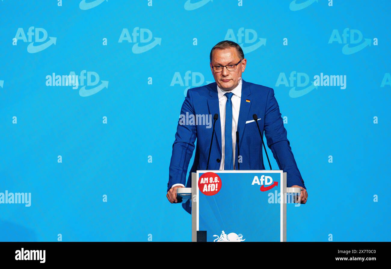 Donaueschingen, 27. April 2024: Die Ko-Vorsitzende der AfD-Fraktion der Alternative für Deutschland Tino Chrupalla während ihrer Rede bei Stockfoto