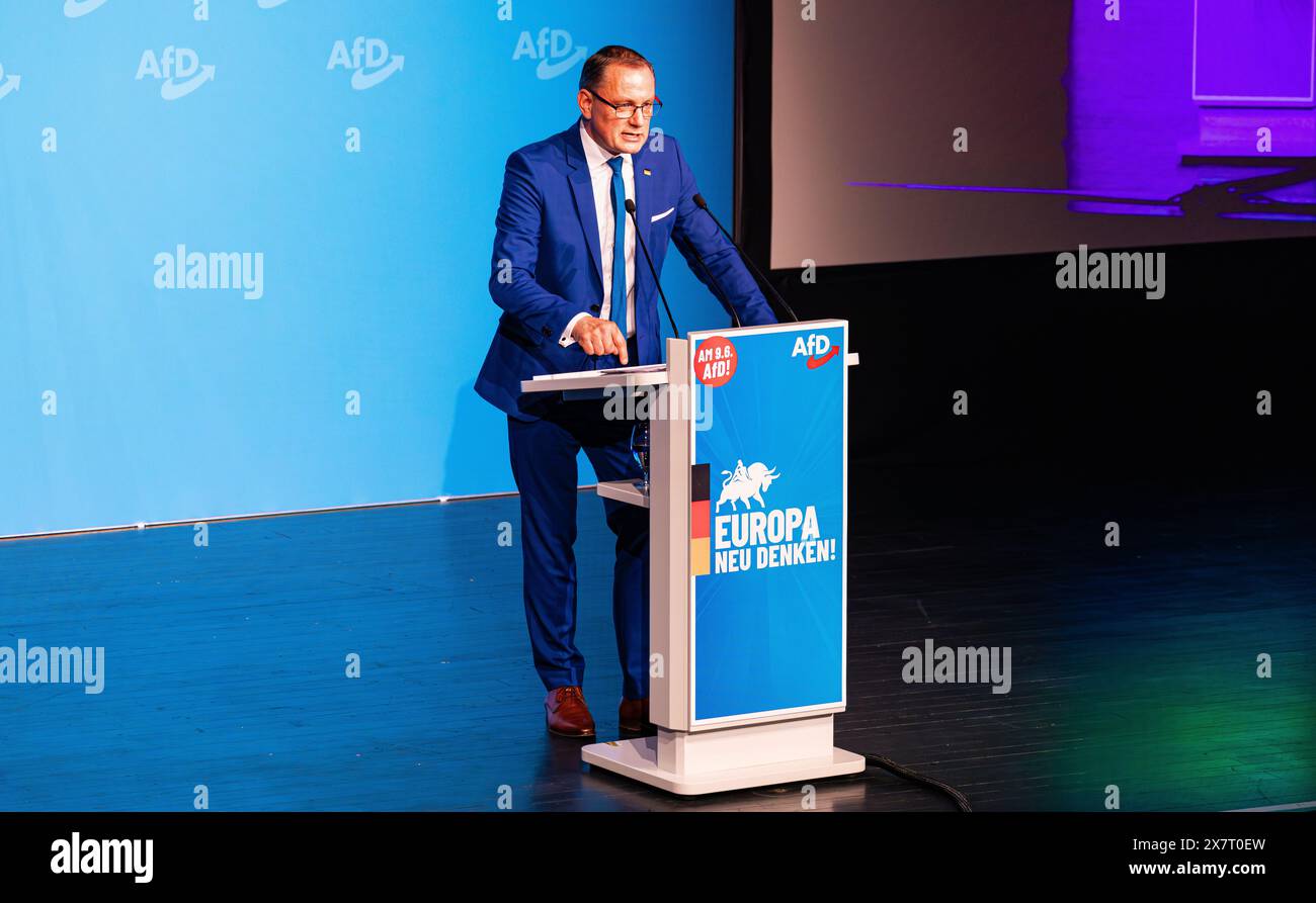 Donaueschingen, 27. April 2024: Die Ko-Vorsitzende der AfD-Fraktion der Alternative für Deutschland Tino Chrupalla während ihrer Rede bei Stockfoto