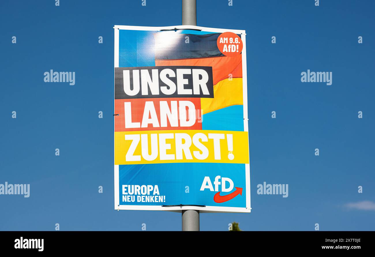 Stühlingen, 1. Mai 2024: Ein Wahlplakat für die Alternative für Deutschland. (Foto: Andreas Haas/dieBildmanufaktur) Stockfoto