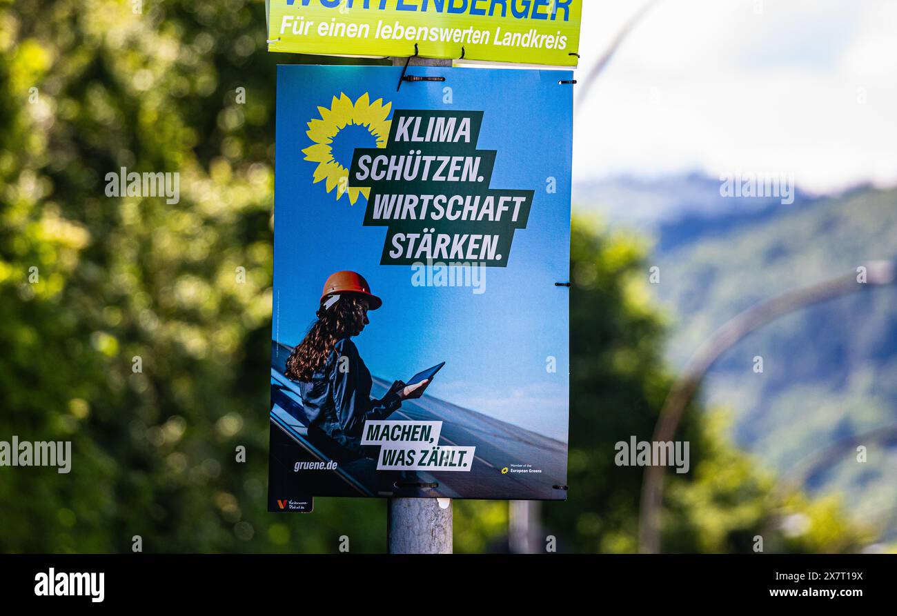 Lauchringen, Deutschland, 19. Mai 2024: Wahlplakat für die Europawahlen der Allianz 90/die Grünen. (Foto: Jonas Philippe/dieBildmanufa Stockfoto