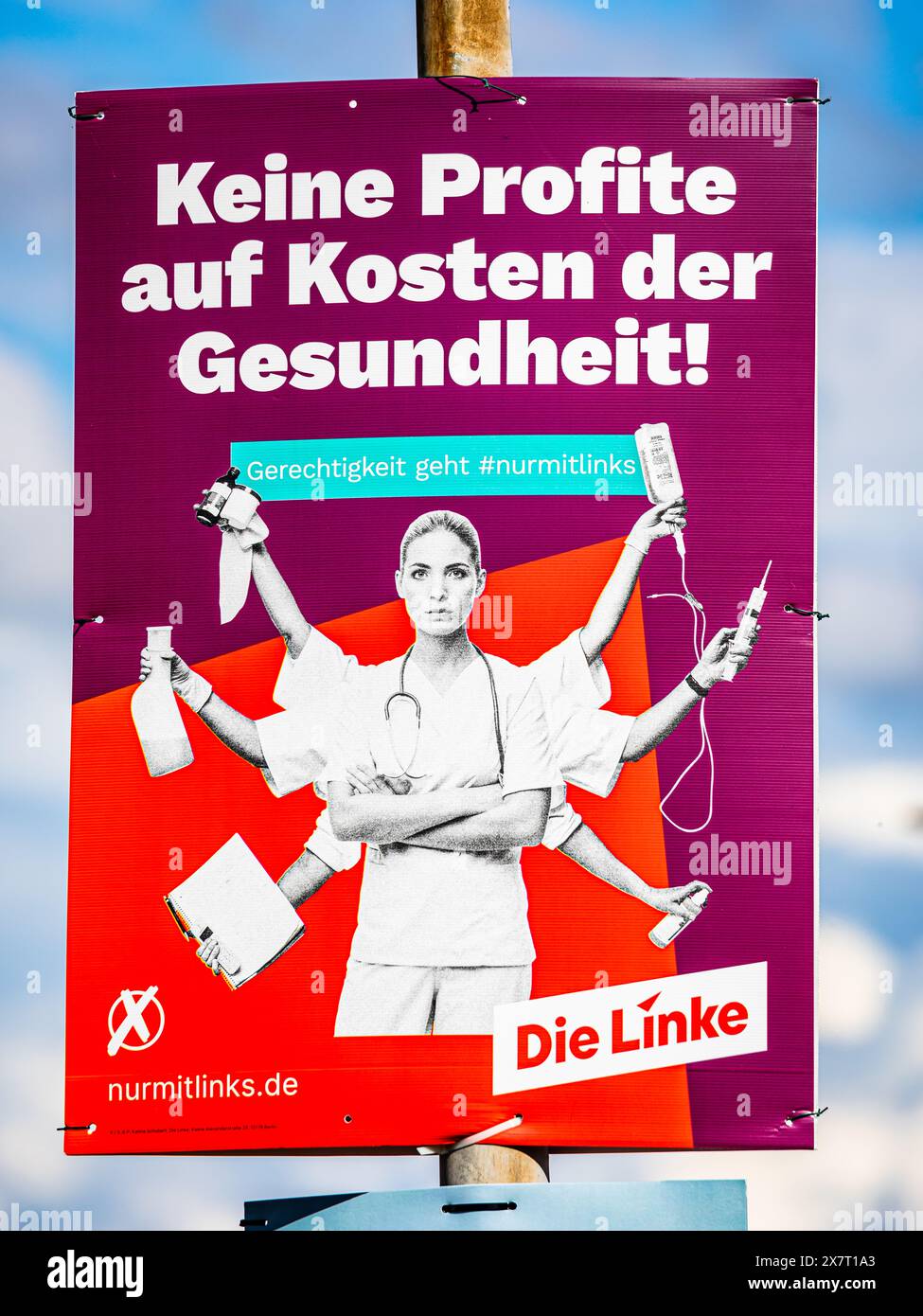 Lauchringen, Deutschland, 19. Mai 2024: Wahlplakat für die Europawahlen der Linken. (Foto: Jonas Philippe/dieBildmanufaktur) Stockfoto