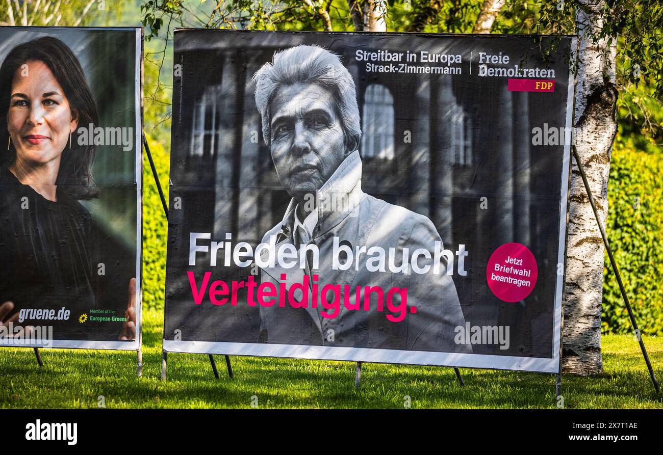 Lauchringen, 19. Mai 2024: Ein Wahlplakat für die FDP mit ihrer Spitzenkandidatin Marie-Agnes Strack-Zimmerann. (Phot Stockfoto