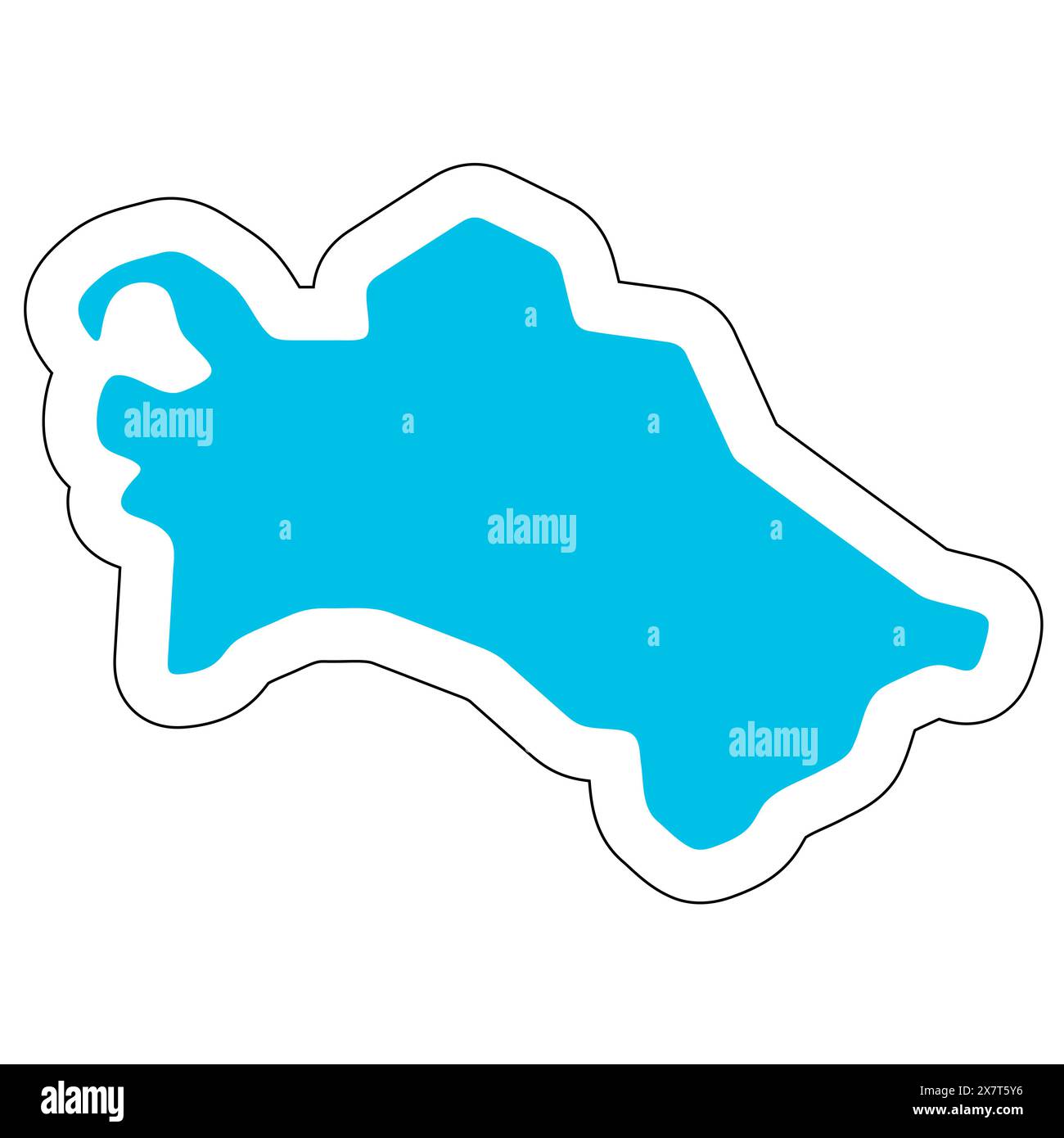 Turkmenistan Country Silhouette. Detaillierte Karte. Blauer Vektoraufkleber mit weißer Kontur auf weißem Hintergrund. Stock Vektor