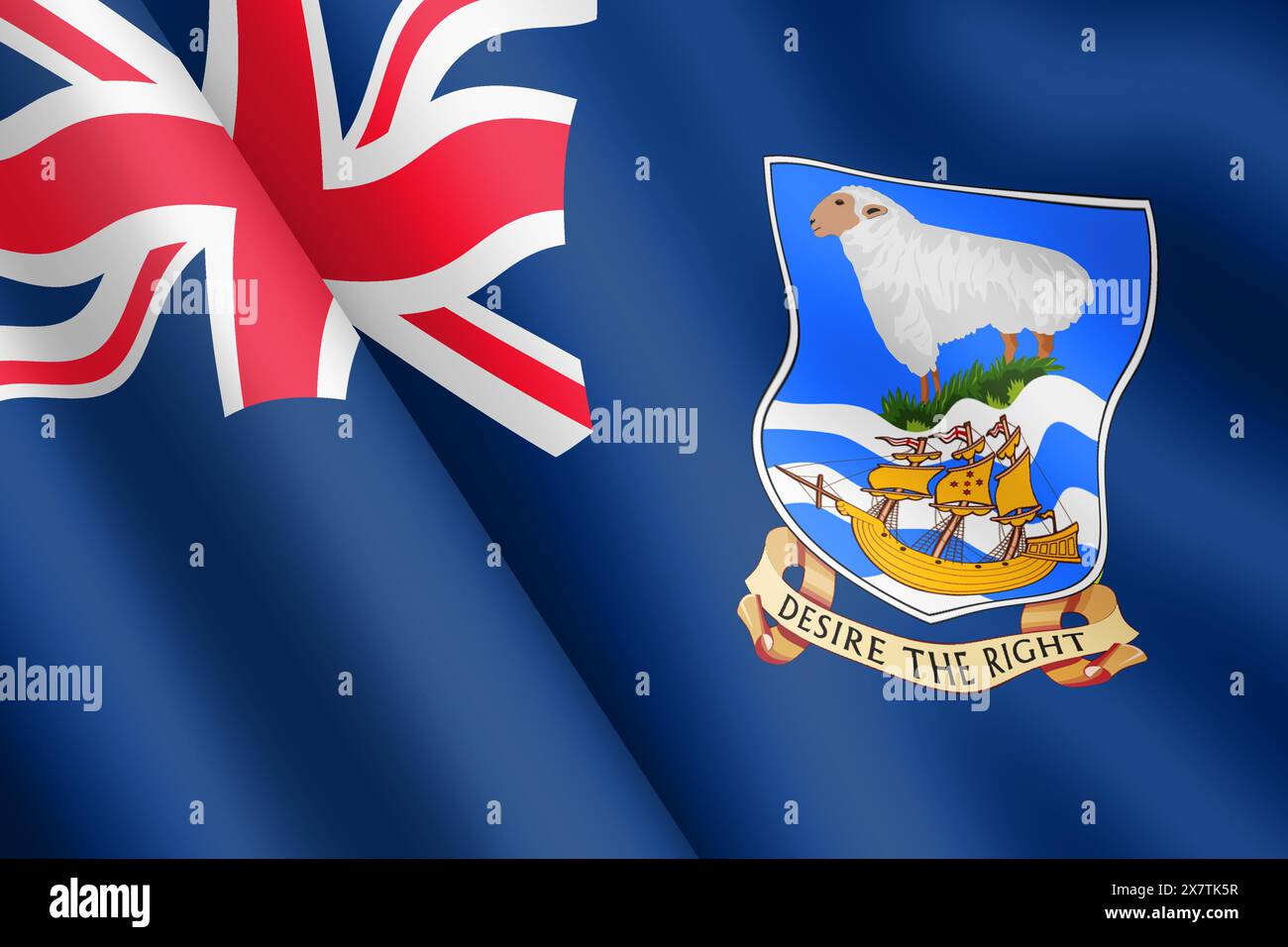 Falklandinseln schwenkende Flagge 3D-Illustration Stockfoto