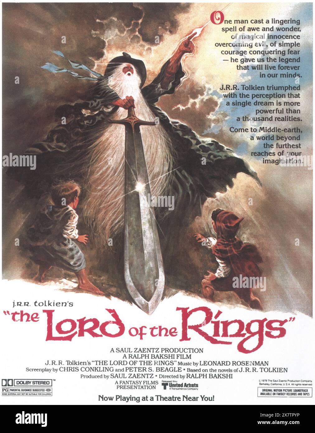 1978 der Herr der Ringe, ein britisch-amerikanischer animierter Fantasy-Film unter der Regie von Ralph Bakshi Poster Stockfoto