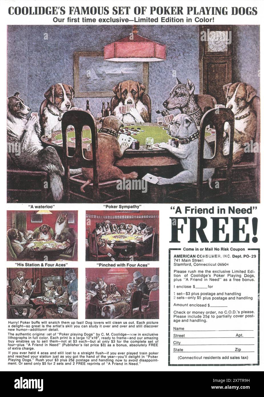 Coolidges Werbespot mit Poker spielenden Hunden aus den 1970er Jahren Stockfoto