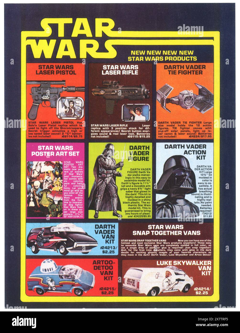 1978 Star Wars Fan Club Werbespot – Star Wars Produkte Stockfoto