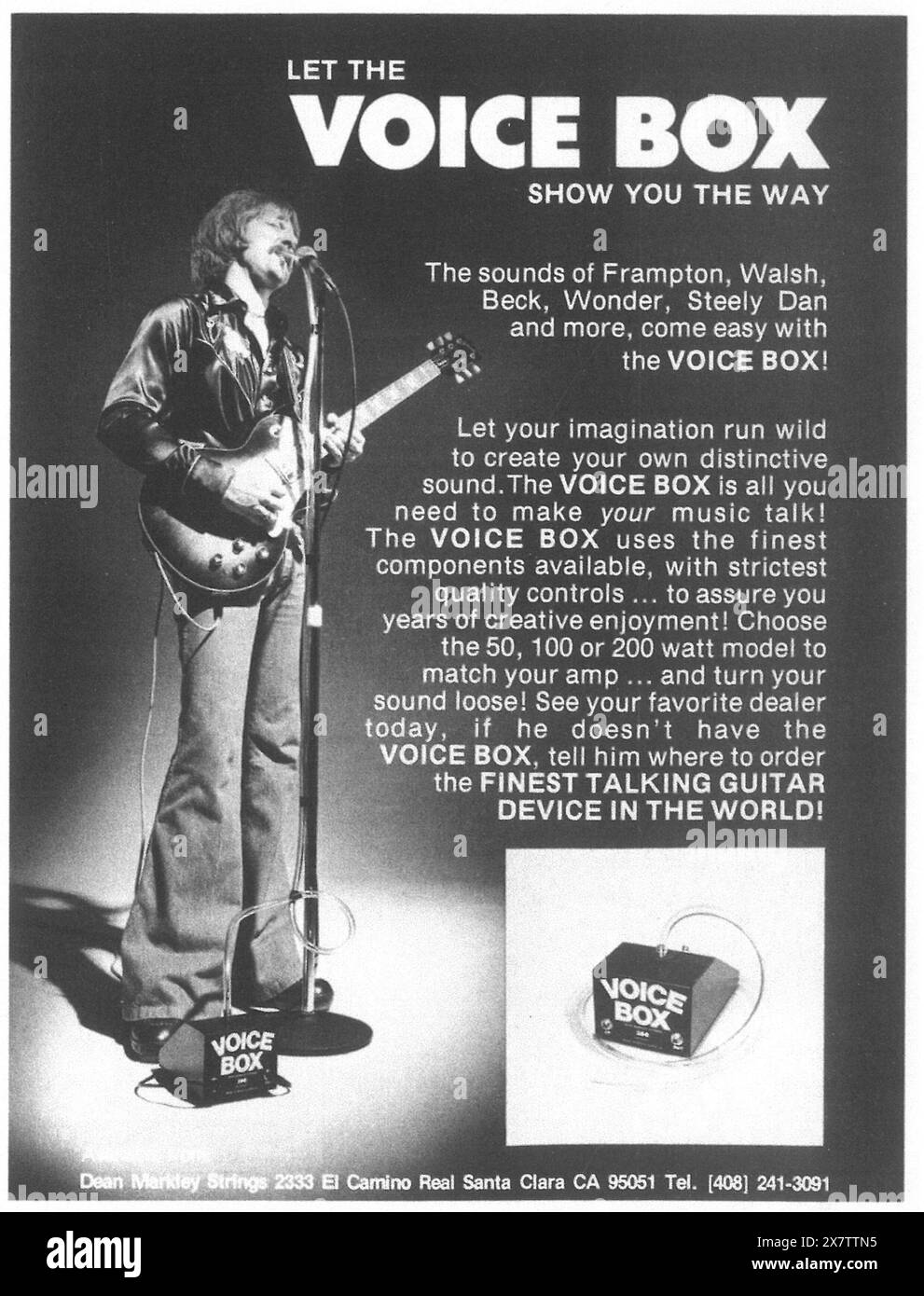 1976 Voice Box Talking Guitar Werbespot mit Peter Frampton Stockfoto