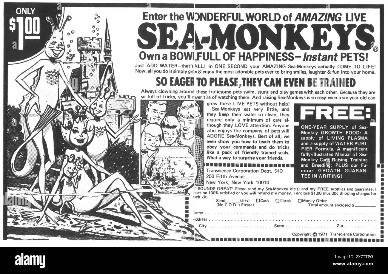 1972 Sea-Monkeys-Anzeige - Instant-Haustiere - nur $1,00 Stockfoto