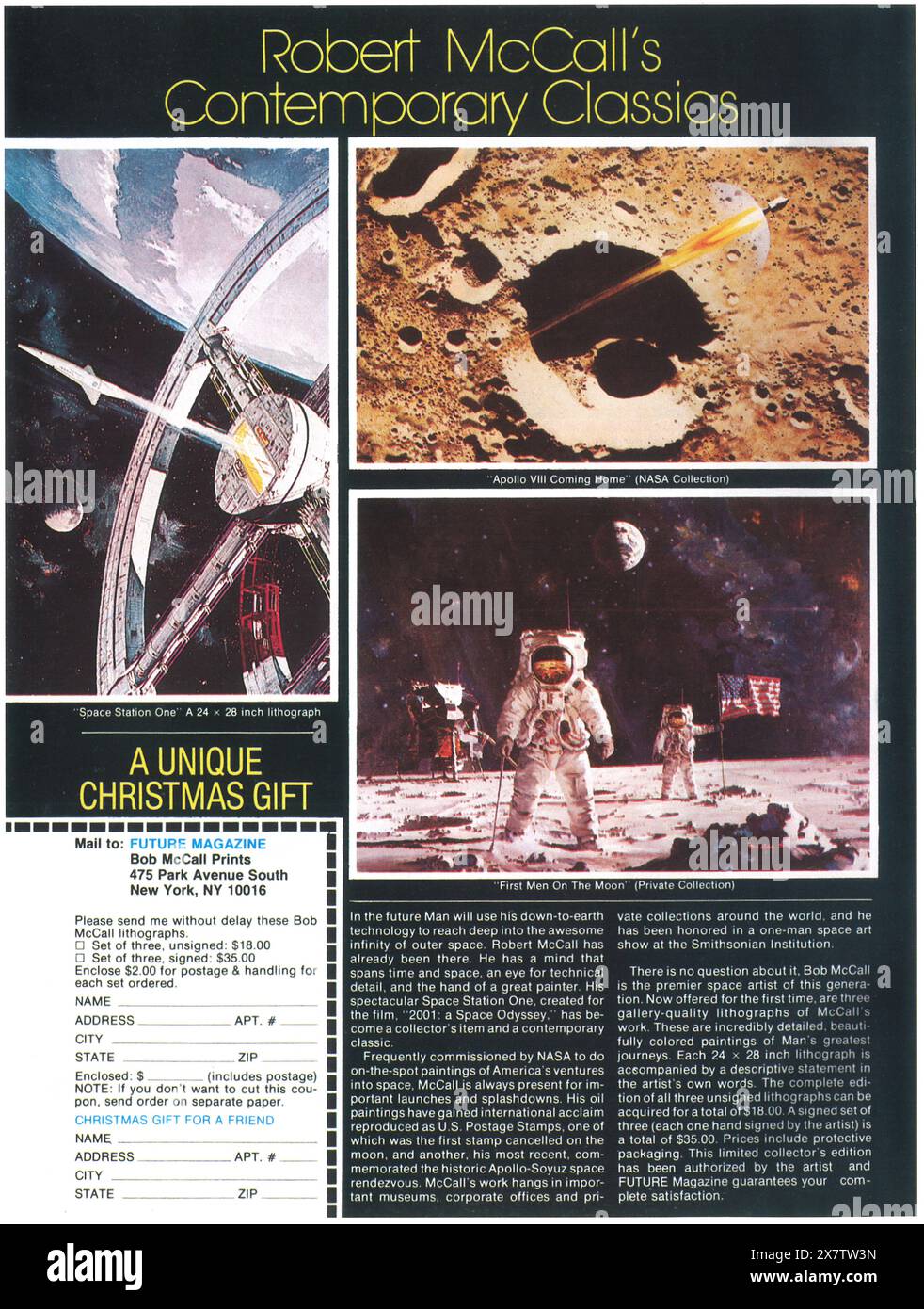1978 Bob McCall druckt Werbespot - erster Mann auf dem Mond - Weihnachtsgeschenk Stockfoto