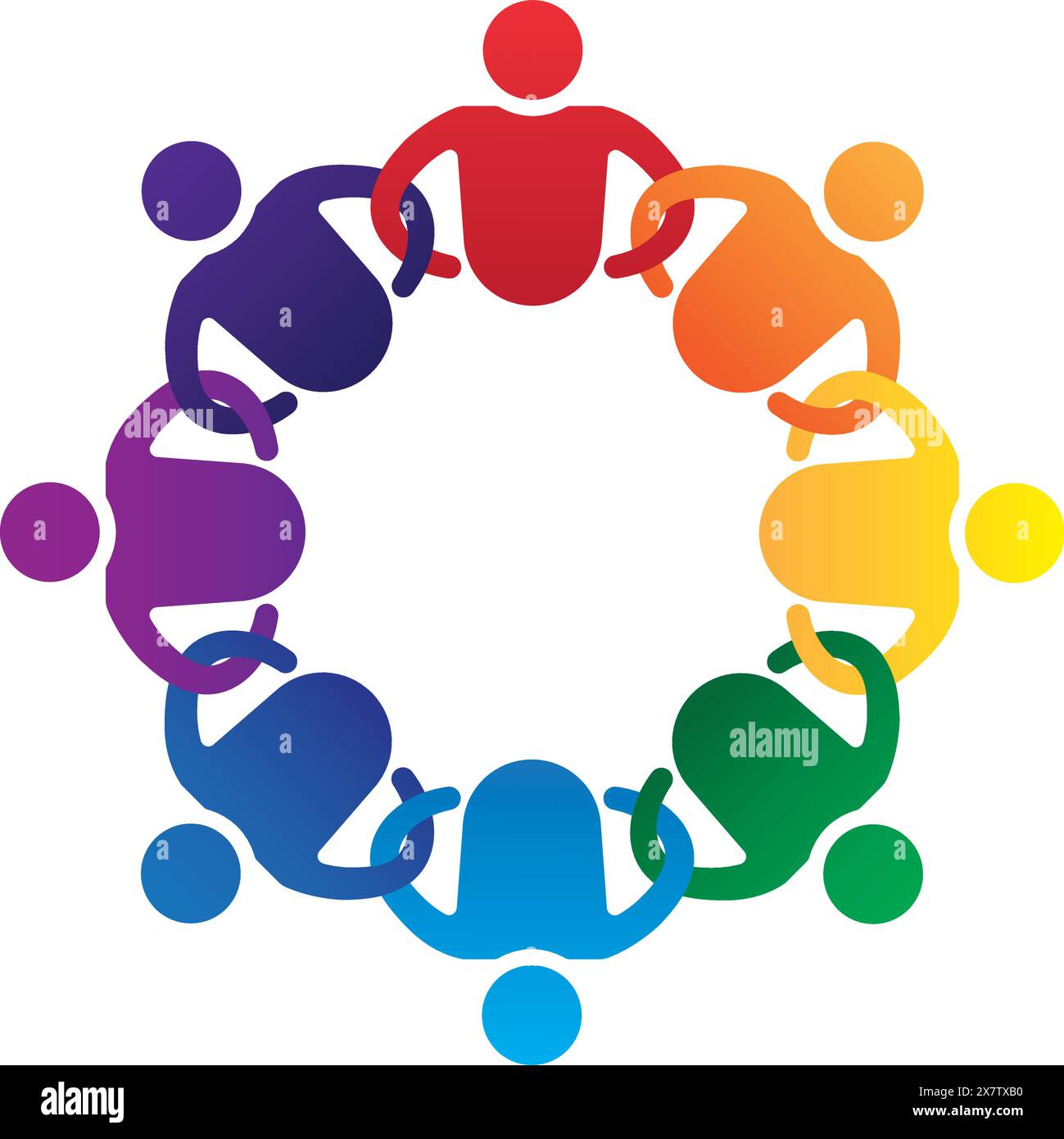 Bunte Illustration von Gemeinschaftsgeist und Teamarbeit mit verschiedenen Figuren in einem Zyklus Stock Vektor