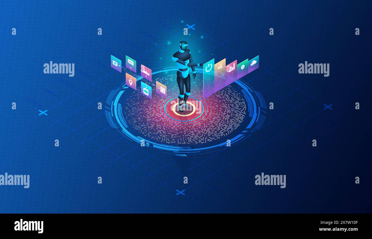 Robotic Process Automation Concept – Technologie, die die Automatisierung sich wiederholender Aufgaben mithilfe von Software Robots oder Bots ermöglicht – RPA – 3D Illustrati Stockfoto